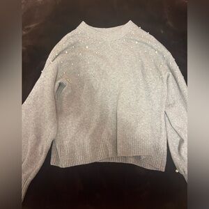 CeCe Light Gray Sweater with Pearl Details